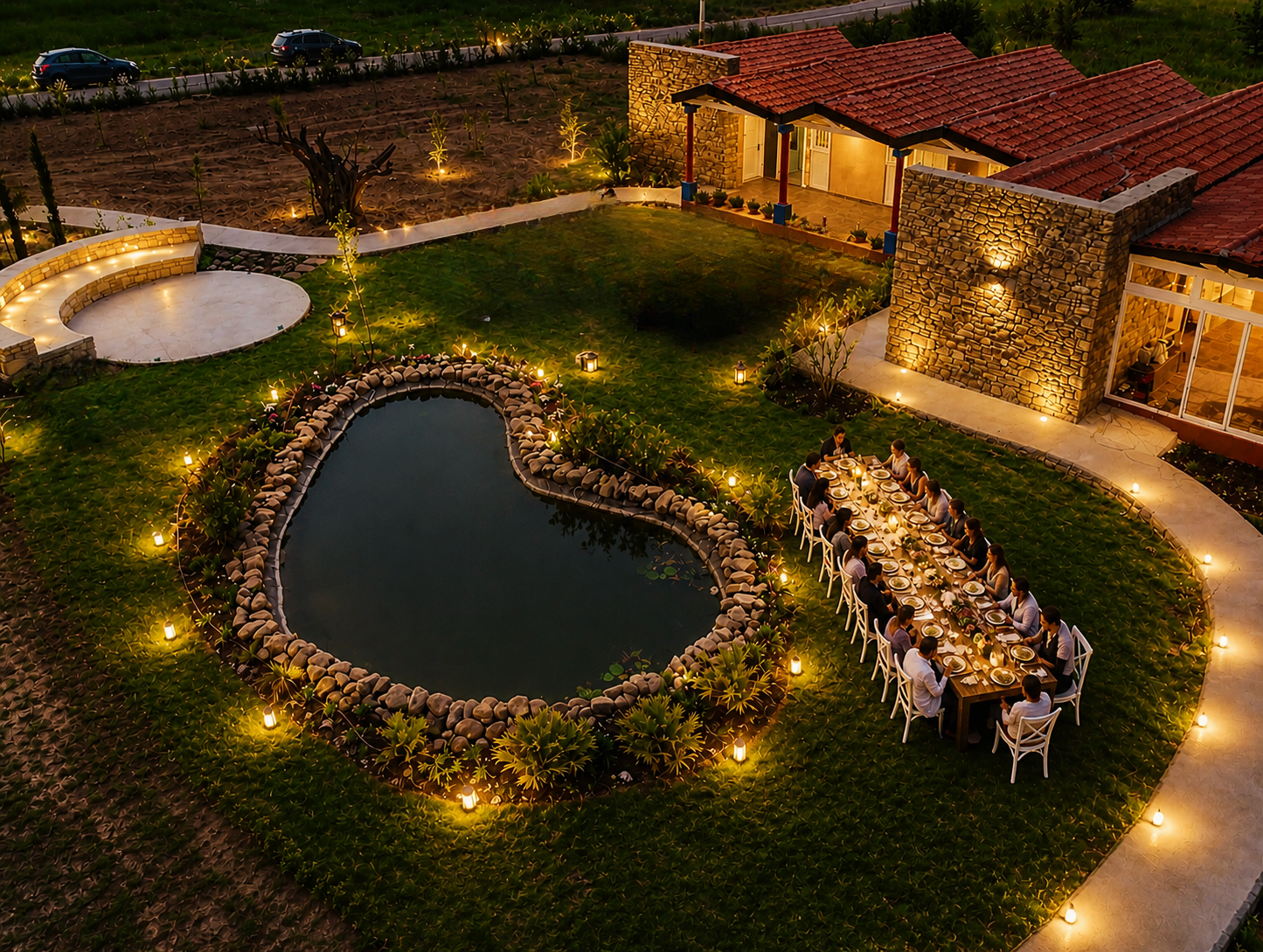 ION Village heart-shaped lake and Chef’s Table setting